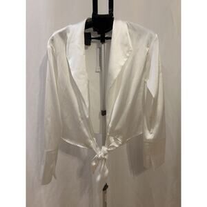 NWT Topshop White Satin Tie Front Long Sleeve Shirt Women's Size US 6